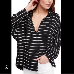 We The Free Cant Fool Me Black White Striped Collared Long Sleeve Shirt Size XS